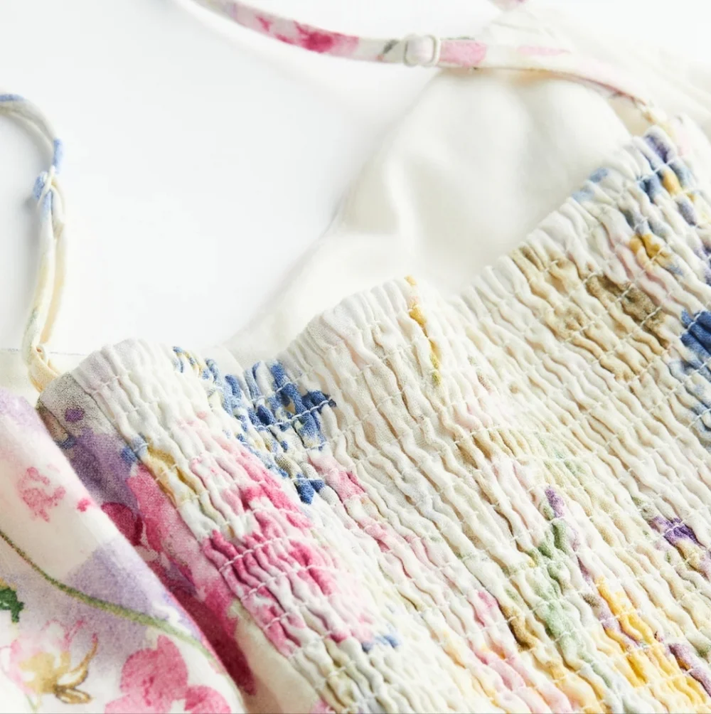H&M Linen & Cotton Blend Floral Midi Dress Garden Tea Party Feminine Pastel XL - Picture 3 of 14